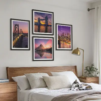 Wanddeko-Set mit Brücken, Sonne und Stadtblick