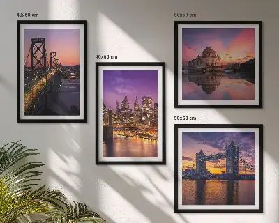 Wanddeko-Set mit Brücken, Sonne und Stadtblick