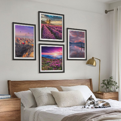 Polyptychon mit rahmen Sonnenuntergang auf Lavendelfeldern