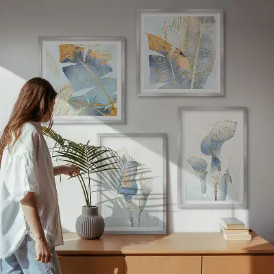 Wanddekoration-Set mit Motiv blaue Blumen im Hintergrund