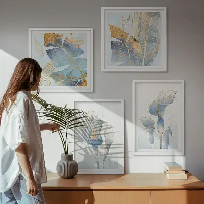 Wanddekoration-Set mit Motiv blaue Blumen im Hintergrund