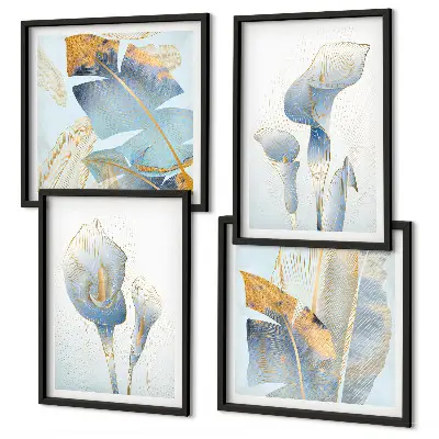 Wanddekoration-Set mit Motiv blaue Blumen im Hintergrund