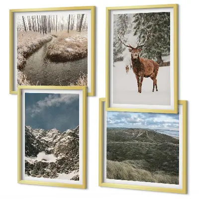 Wanddeko-Set mit Bergen, Schnee, Hirschen und Waldlandschaft