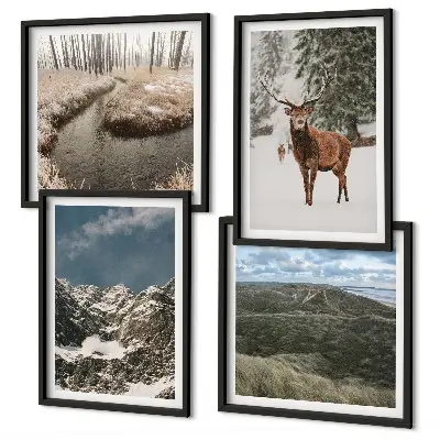Wanddeko-Set mit Bergen, Schnee, Hirschen und Waldlandschaft