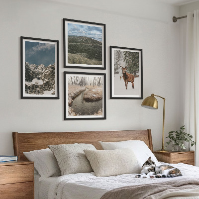 Wanddeko-set Berge, Schnee, Hirsche, Waldlandschaft