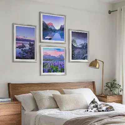 Wanddeko-Set mit Berglandschaften, Wasser und Blumenfeld
