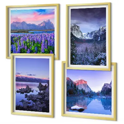 Wanddeko-Set mit Berglandschaften, Wasser und Blumenfeld