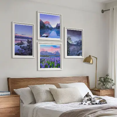 Wanddeko-Set mit Berglandschaften, Wasser und Blumenfeld