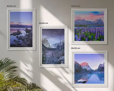 Wanddeko-Set mit Berglandschaften, Wasser und Blumenfeld