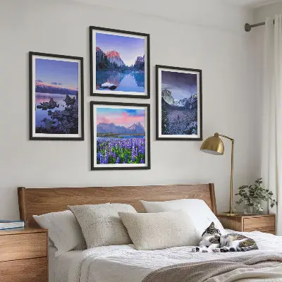Wanddeko-Set mit Berglandschaften, Wasser und Blumenfeld