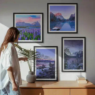 Wanddeko-Set mit Berglandschaften, Wasser und Blumenfeld