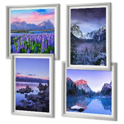 Wanddeko-Set mit Berglandschaften, Wasser und Blumenfeld