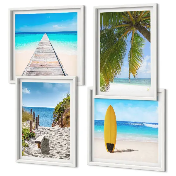 Polyptychon Urlaubsblick Strand Palmen mit Rahmen