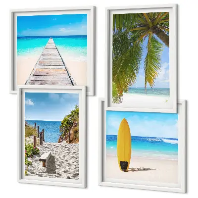 Polyptychon Urlaubsblick Strand Palmen mit Rahmen