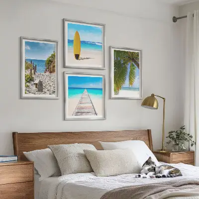 Polyptychon Urlaubsblick Strand Palmen mit Rahmen