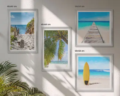 Polyptychon Urlaubsblick Strand Palmen mit Rahmen