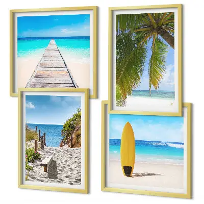 Polyptychon Urlaubsblick Strand Palmen mit Rahmen