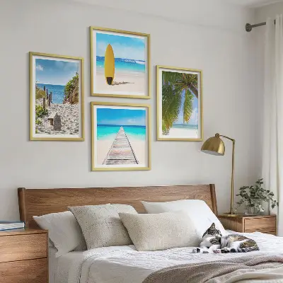 Polyptychon Urlaubsblick Strand Palmen mit Rahmen