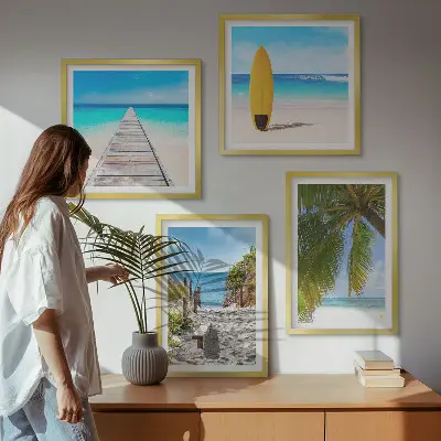 Polyptychon Urlaubsblick Strand Palmen mit Rahmen