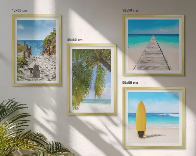 Polyptychon Urlaubsblick Strand Palmen mit Rahmen