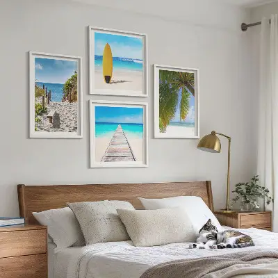 Polyptychon Urlaubsblick Strand Palmen mit Rahmen