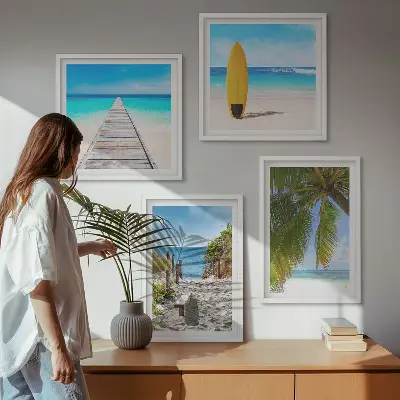 Polyptychon Urlaubsblick Strand Palmen mit Rahmen