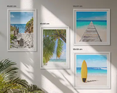Polyptychon Urlaubsblick Strand Palmen mit Rahmen