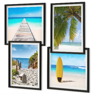Polyptychon Urlaubsblick Strand Palmen mit Rahmen