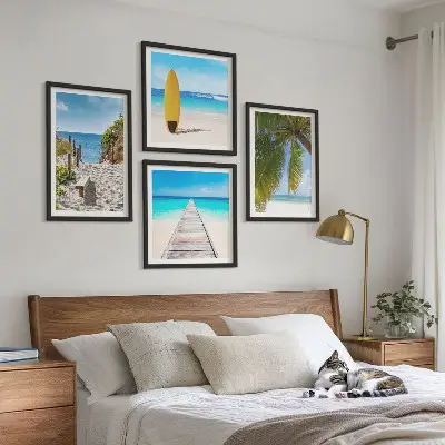 Polyptychon Urlaubsblick Strand Palmen mit Rahmen