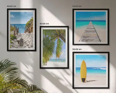 Polyptychon Urlaubsblick Strand Palmen mit Rahmen