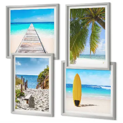 Polyptychon Urlaubsblick Strand Palmen mit Rahmen