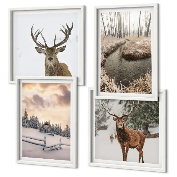Wanddeko-Set mit Motiv Winterlandschaft mit Hirschen
