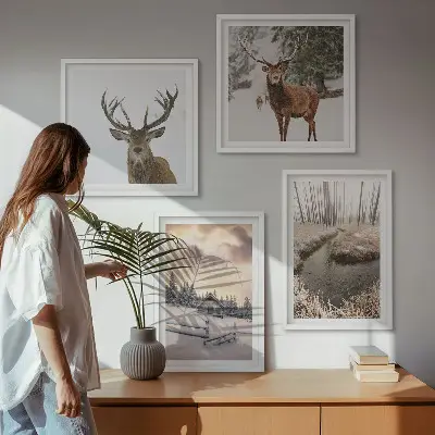 Wanddeko-Set mit Motiv Winterlandschaft mit Hirschen