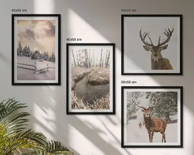 Wanddeko-Set mit Motiv Winterlandschaft mit Hirschen