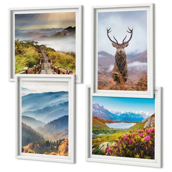 Wanddeko-Set Berglandschaft mit See und Hirschen