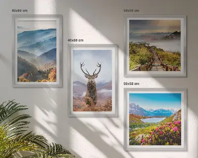 Wanddeko-Set Berglandschaft mit See und Hirschen