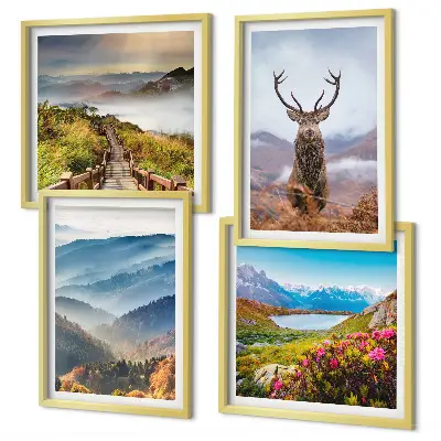 Wanddeko-Set Berglandschaft mit See und Hirschen