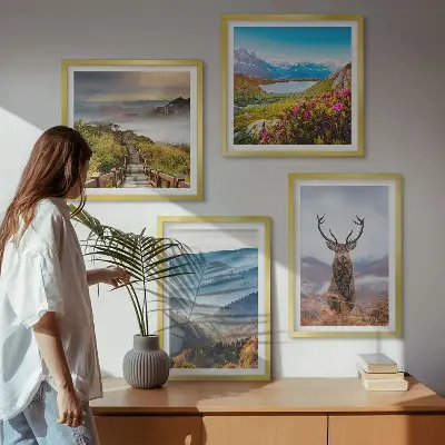 Wanddeko-Set Berglandschaft mit See und Hirschen
