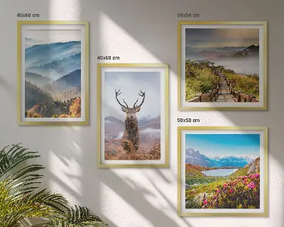 Wanddeko-Set Berglandschaft mit See und Hirschen