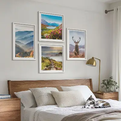 Wanddeko-Set Berglandschaft mit See und Hirschen