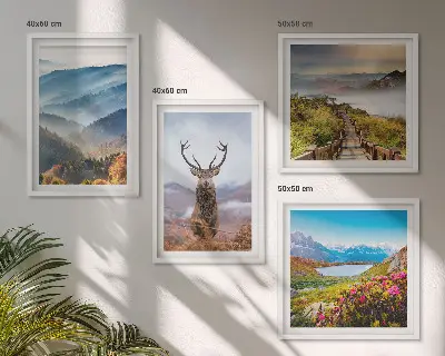 Wanddeko-Set Berglandschaft mit See und Hirschen