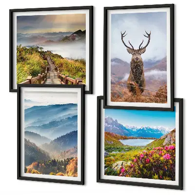 Wanddeko-Set Berglandschaft mit See und Hirschen