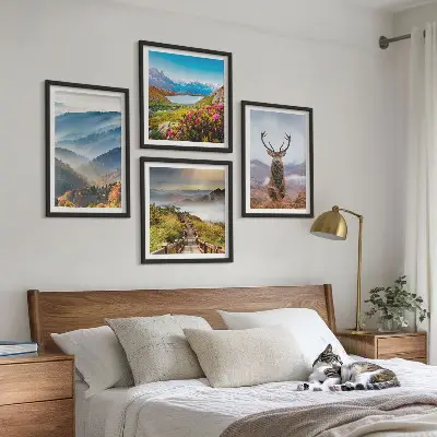 Wanddeko-Set Berglandschaft mit See und Hirschen