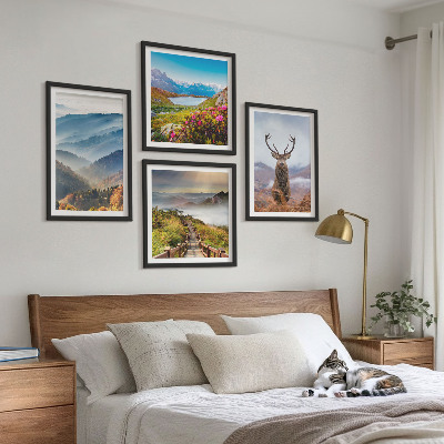 Wanddeko-set Berglandschaft, See, Hirsche