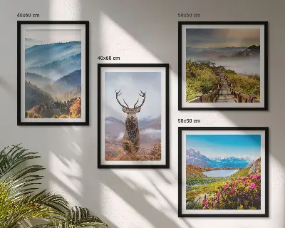 Wanddeko-Set Berglandschaft mit See und Hirschen