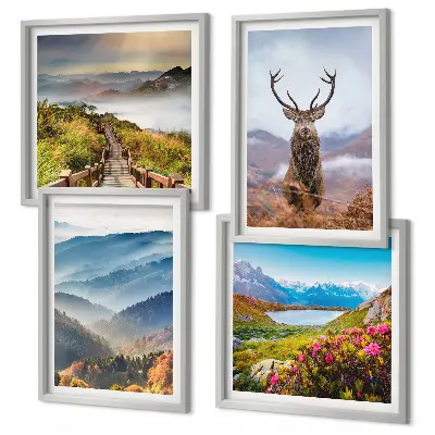 Wanddeko-Set Berglandschaft mit See und Hirschen