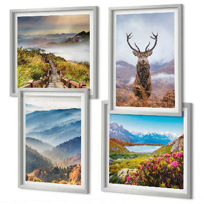 Wanddeko-set Berglandschaft, See, Hirsche