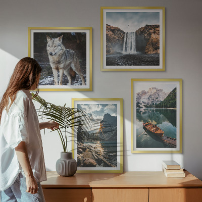 Polyptychon mit rahmen Berge, Seen, Wasserfall, Wolf