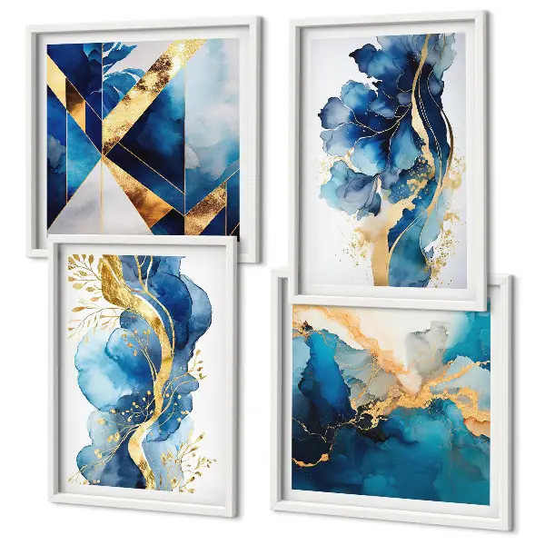 Wanddeko-Set mit blauen abstrakten Mustern