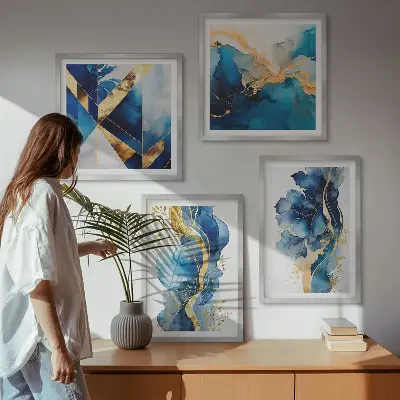 Wanddeko-Set mit blauen abstrakten Mustern